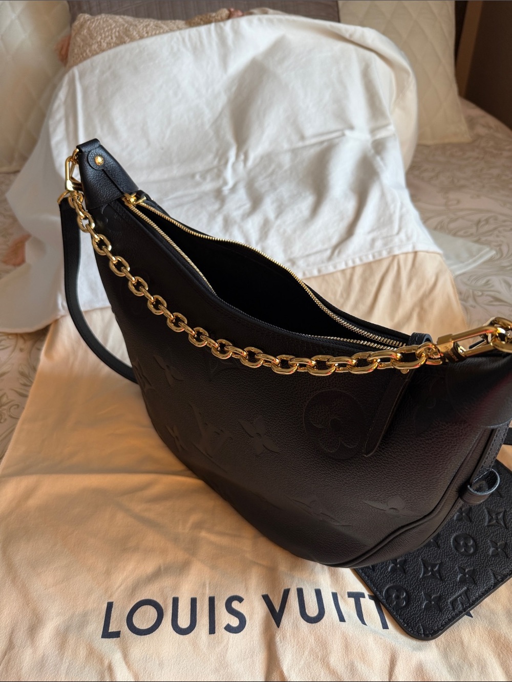 Louis Vuitton Black Embossed Monogram Hobo with Gold Chain Accent - Picture 9 of 9